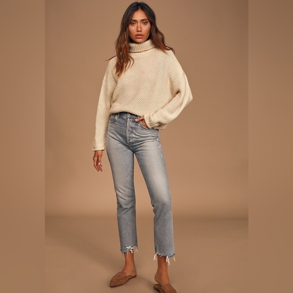 Sage the label beige knit turtleneck sweater EUC - Picture 2 of 8